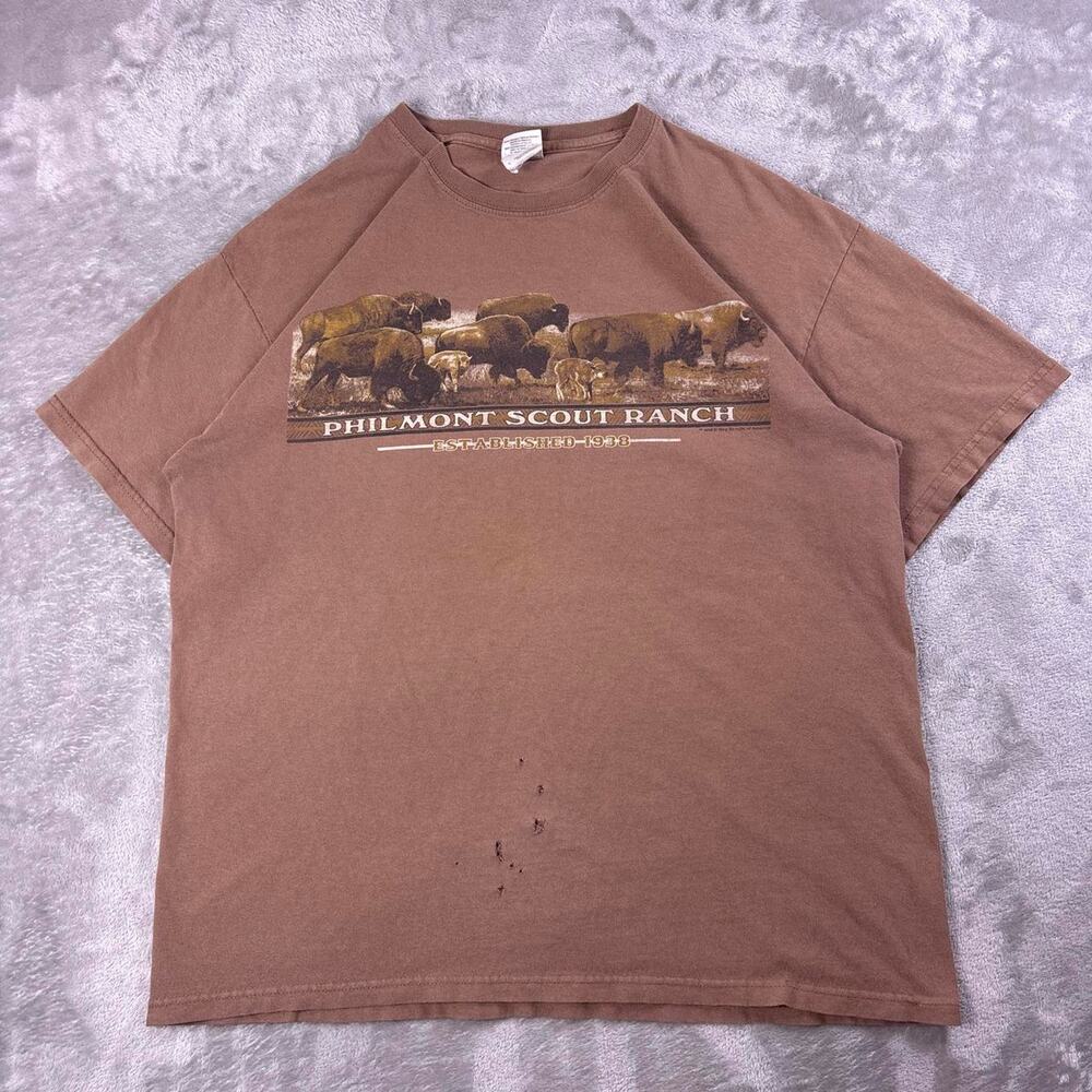 Y2K Philmont Scout Ranch T-Shirt Men’s Large Brown Bison Gildan Distressed